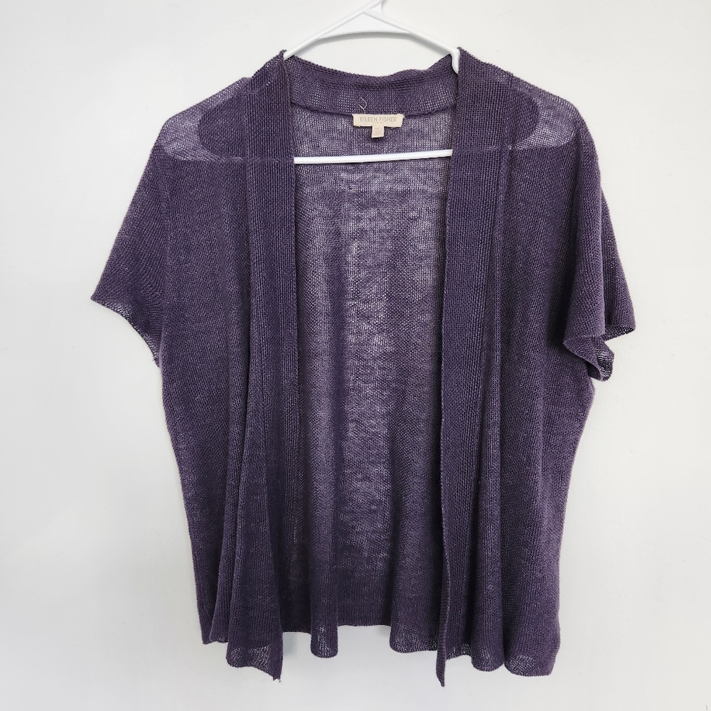 Eileen Fisher Purple Open-Front Short-Sleeve Cardigan